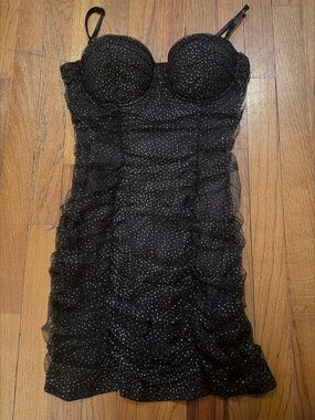 Windsor Black and Silver Polka Dot Mini Dress